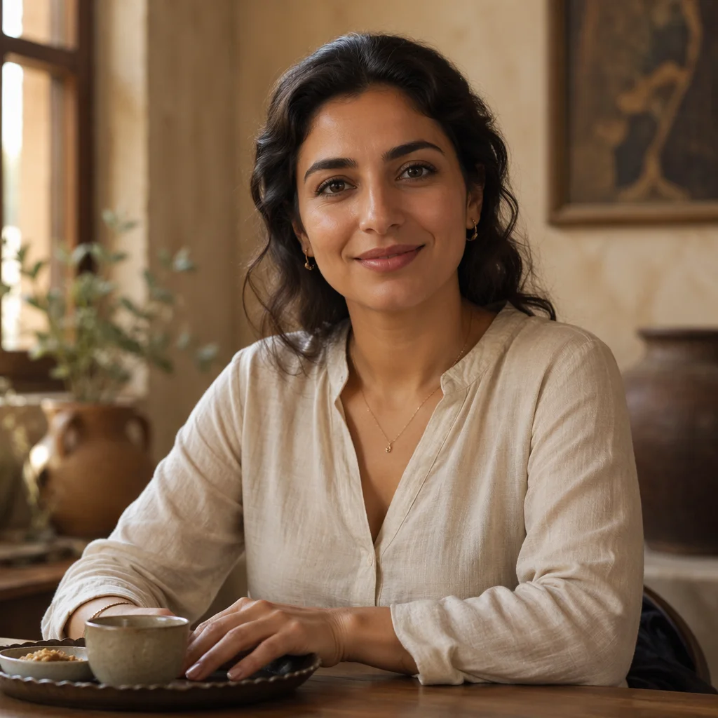 Welcoming Lebanese Woman in Sunlit Interior