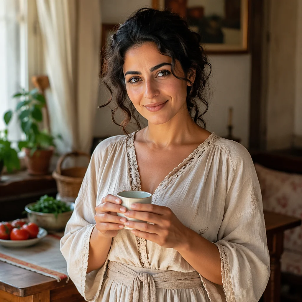 Welcoming Lebanese Woman in Sunlit Home
