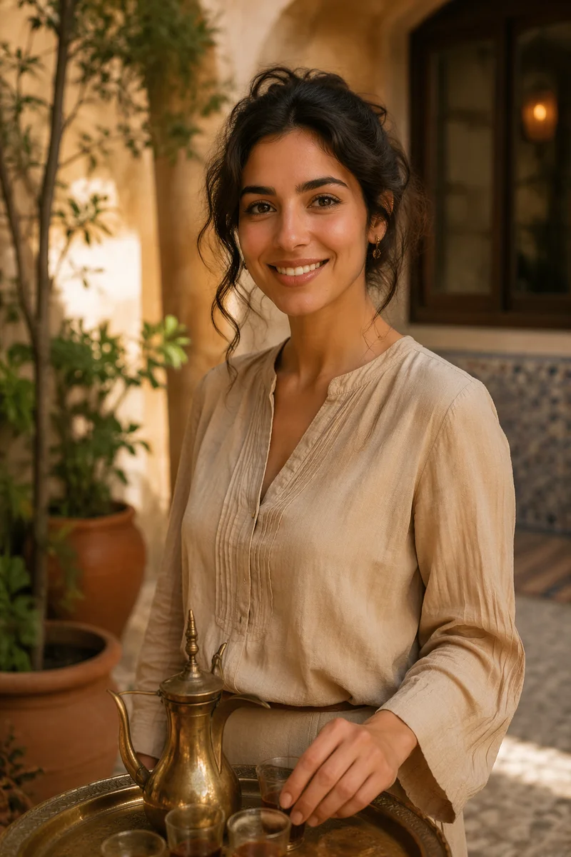 Lebanese Woman in Sunlit Courtyard Portrait