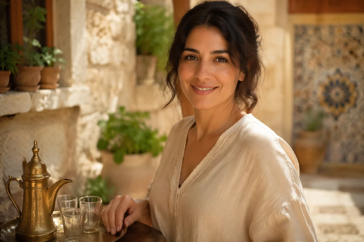 Lebanese Woman Portrait in Sunlit Courtyard
