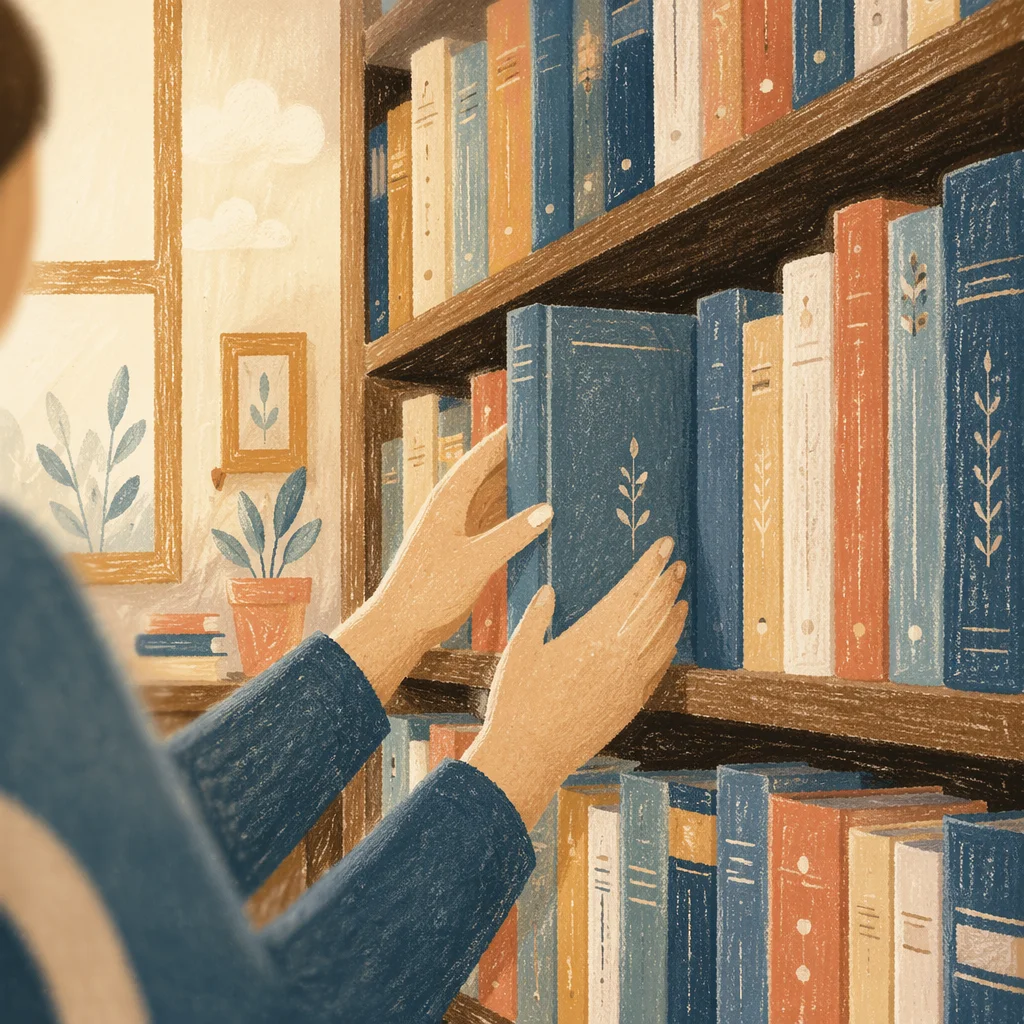 Quiet Librarian Returning Book to Shelf