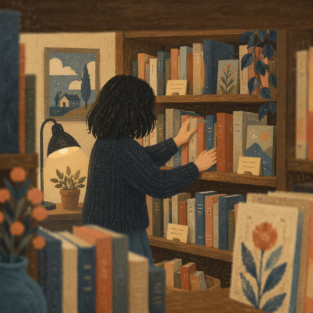 Librarian Arranging Books in Cozy Reading Room