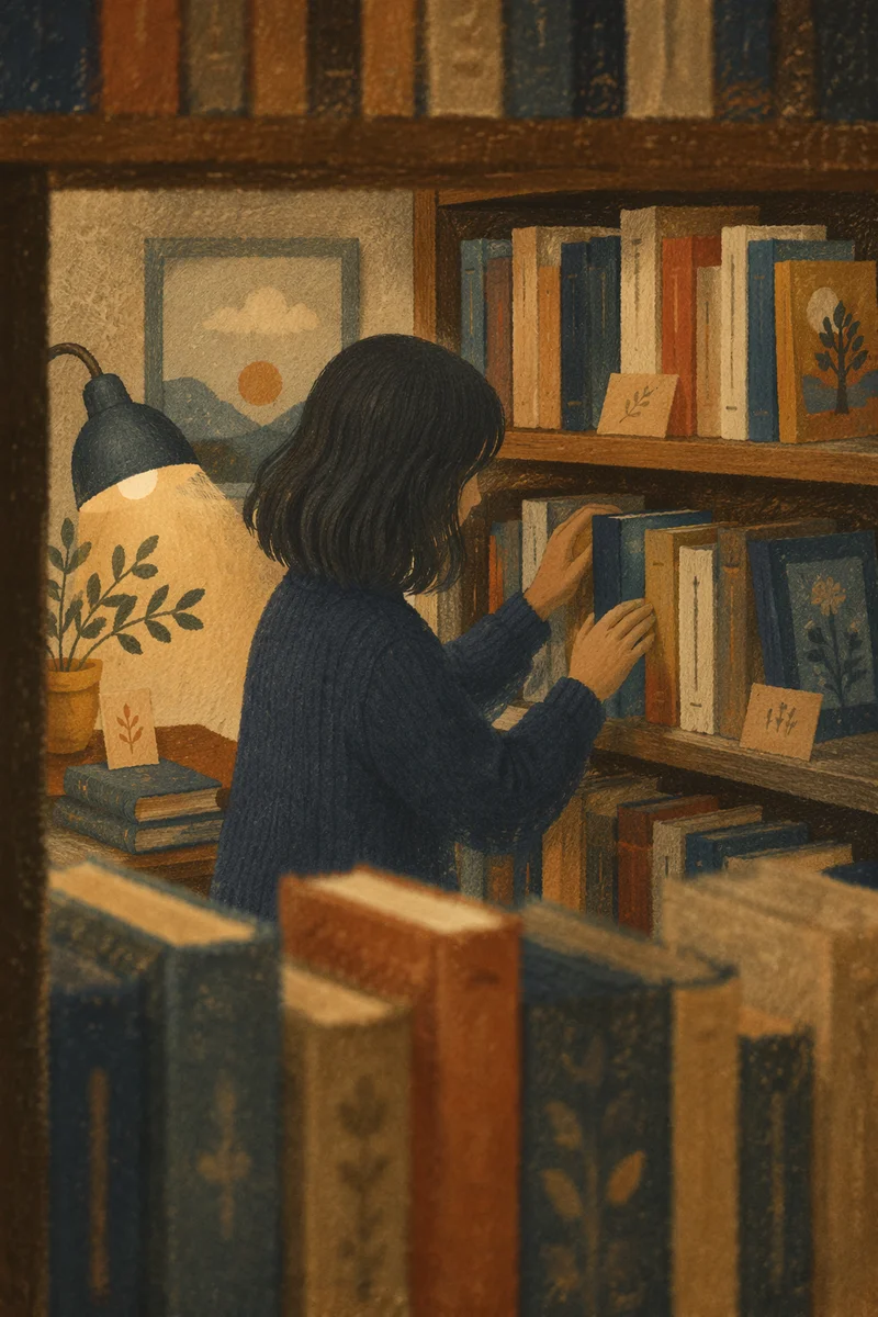 Quiet Librarian Organizing Books in Reading Room