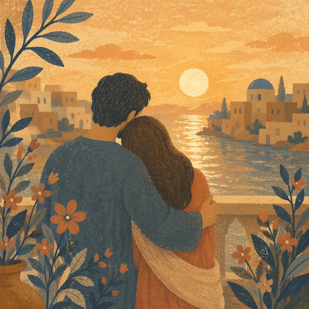 Romantic Couple Embracing at Golden Hour
