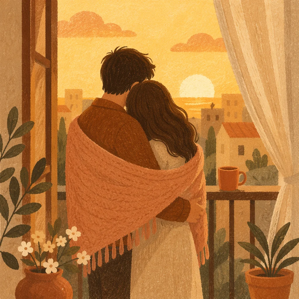Romantic Couple Embracing at Golden Hour