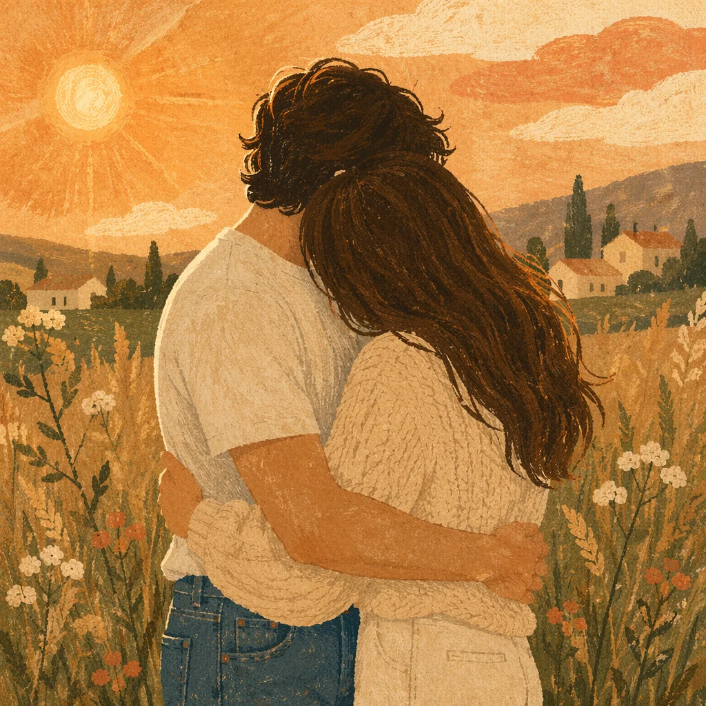 Romantic Couple Embrace at Golden Hour