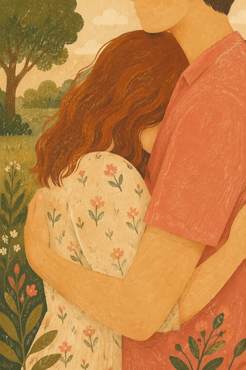 Warm Romantic Couple Embrace in Park