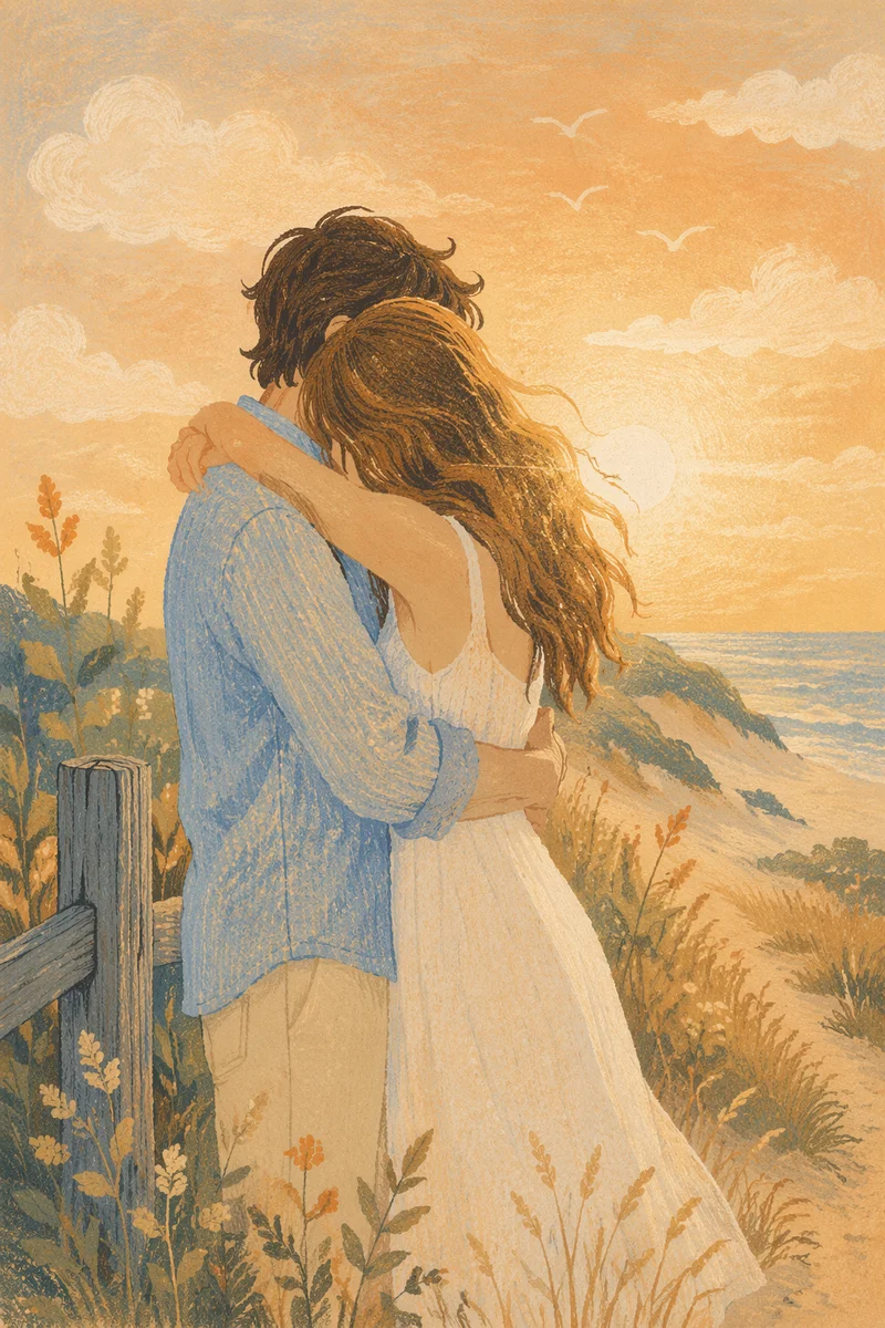 Romantic Couple Embrace at Golden Coast
