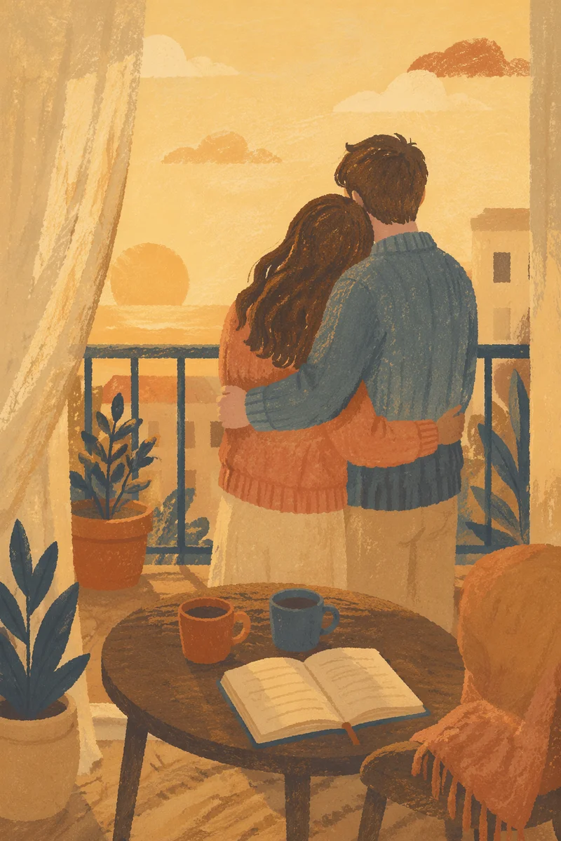 Warm Balcony Embrace at Golden Hour