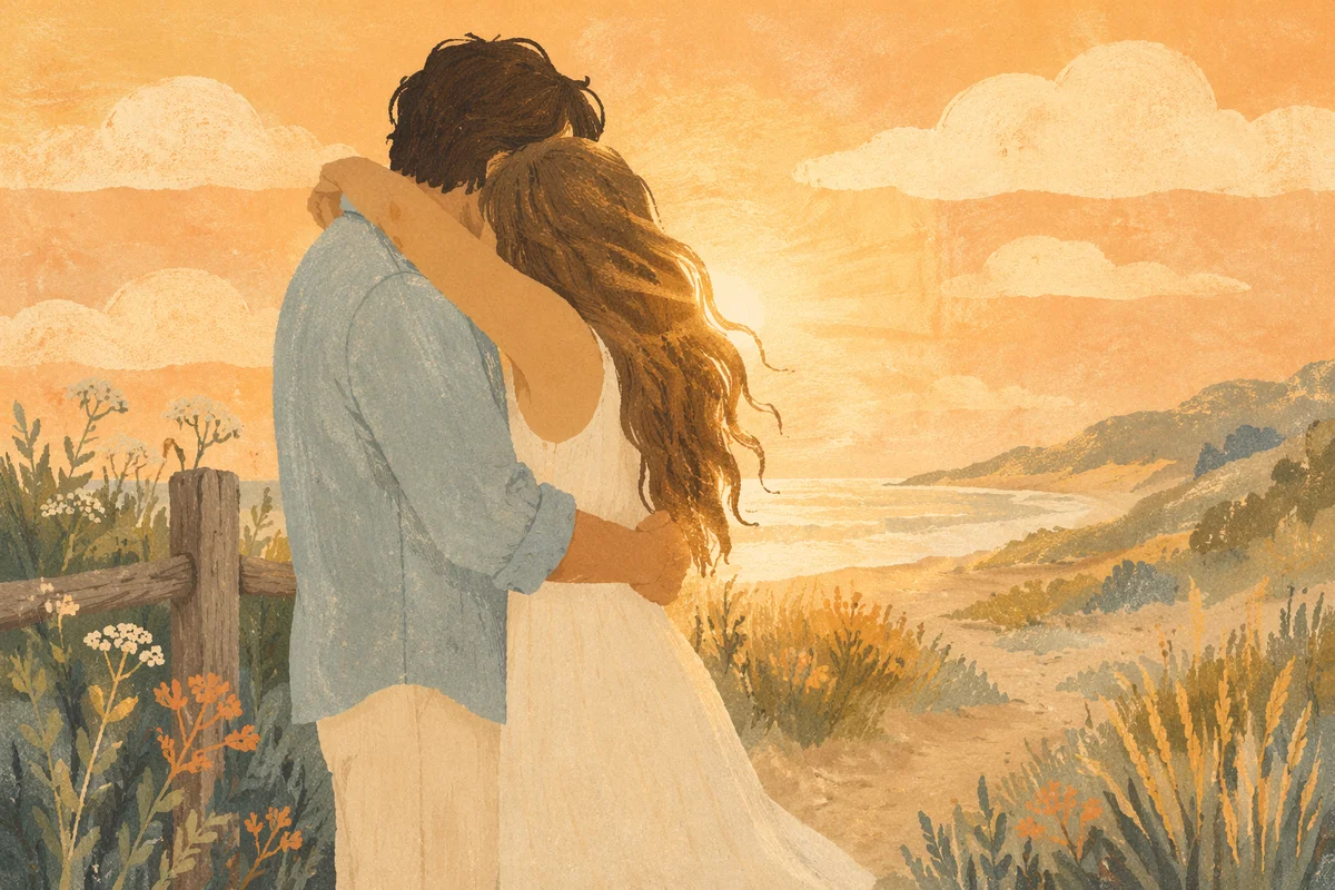 Romantic Couple Embrace at Golden Coast