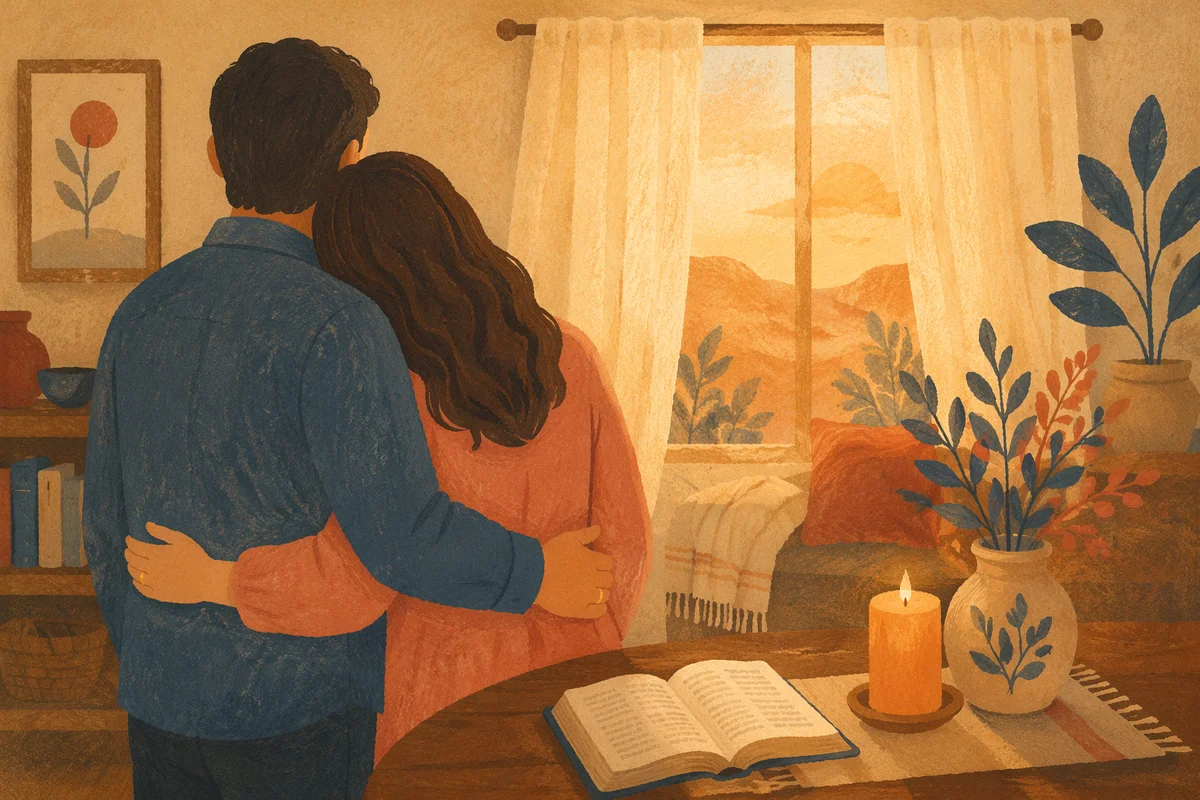 Warm Christian Couple Embrace at Golden Hour