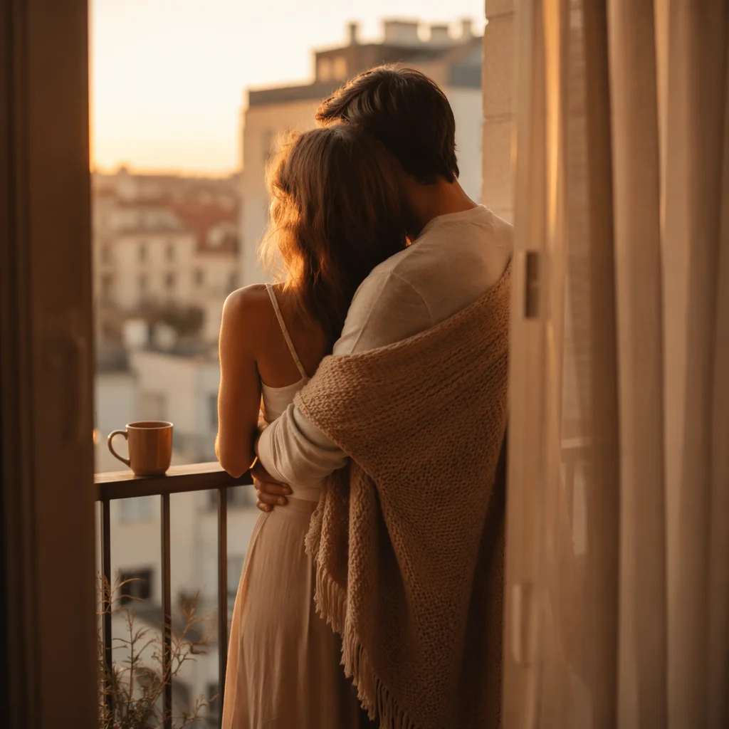 Romantic Couple Embracing at Golden Hour