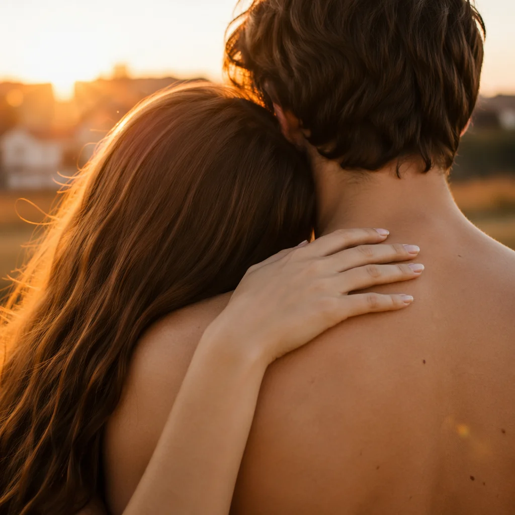 Romantic Couple Embrace at Golden Hour