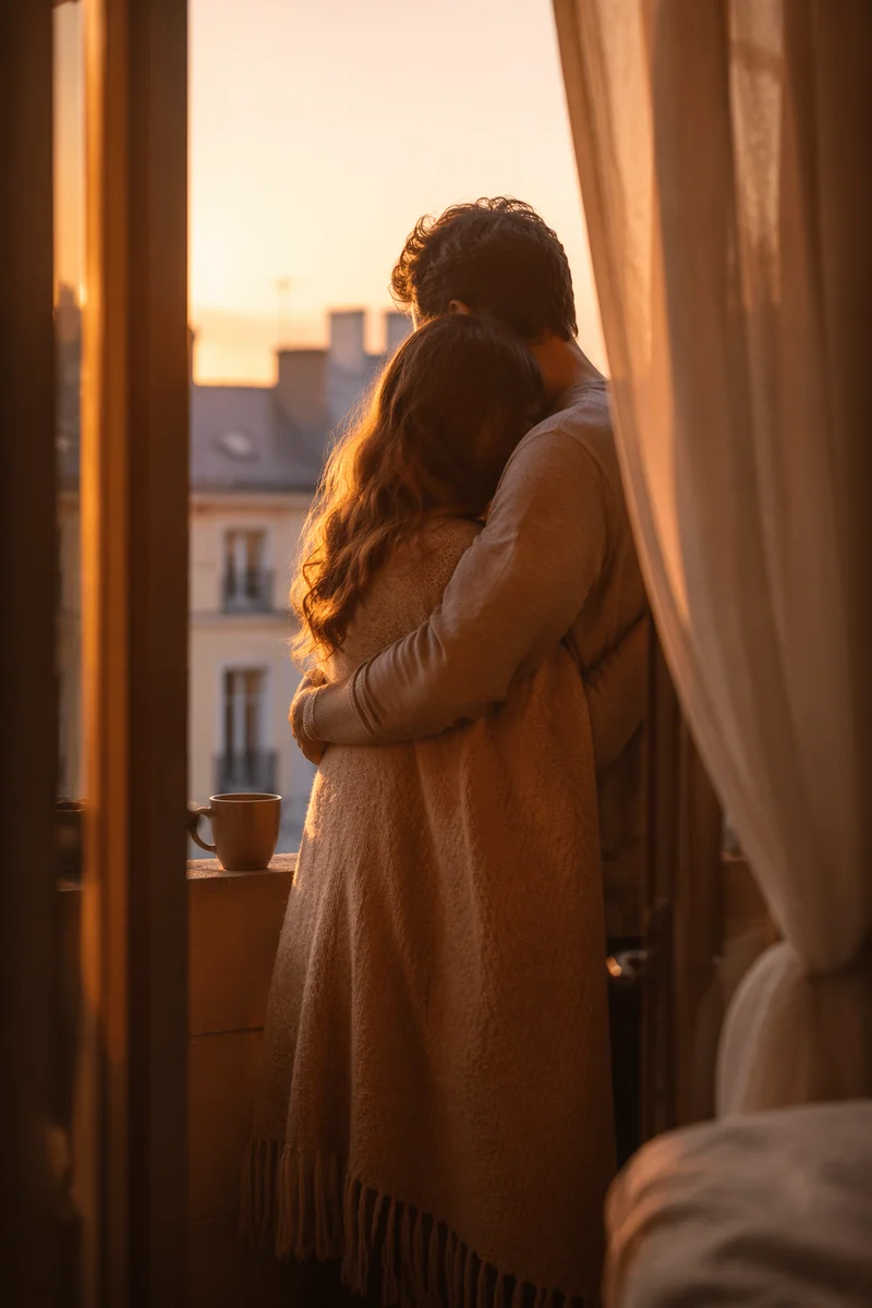 Romantic Couple Embrace at Golden Hour