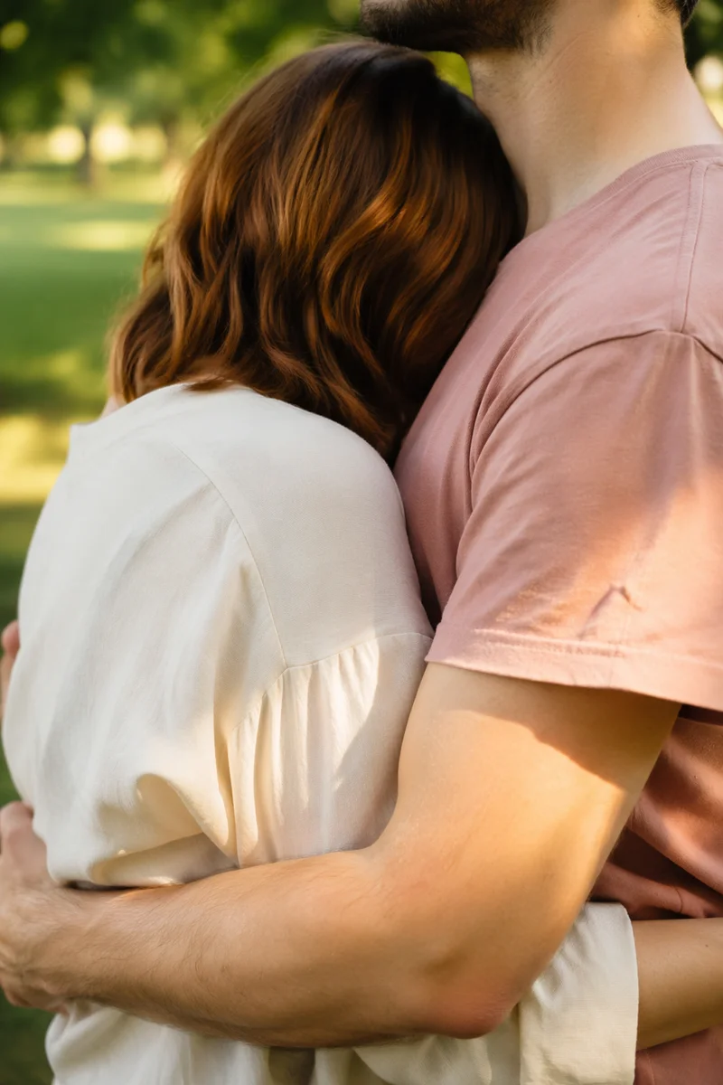 Warm Romantic Couple Embrace in Park