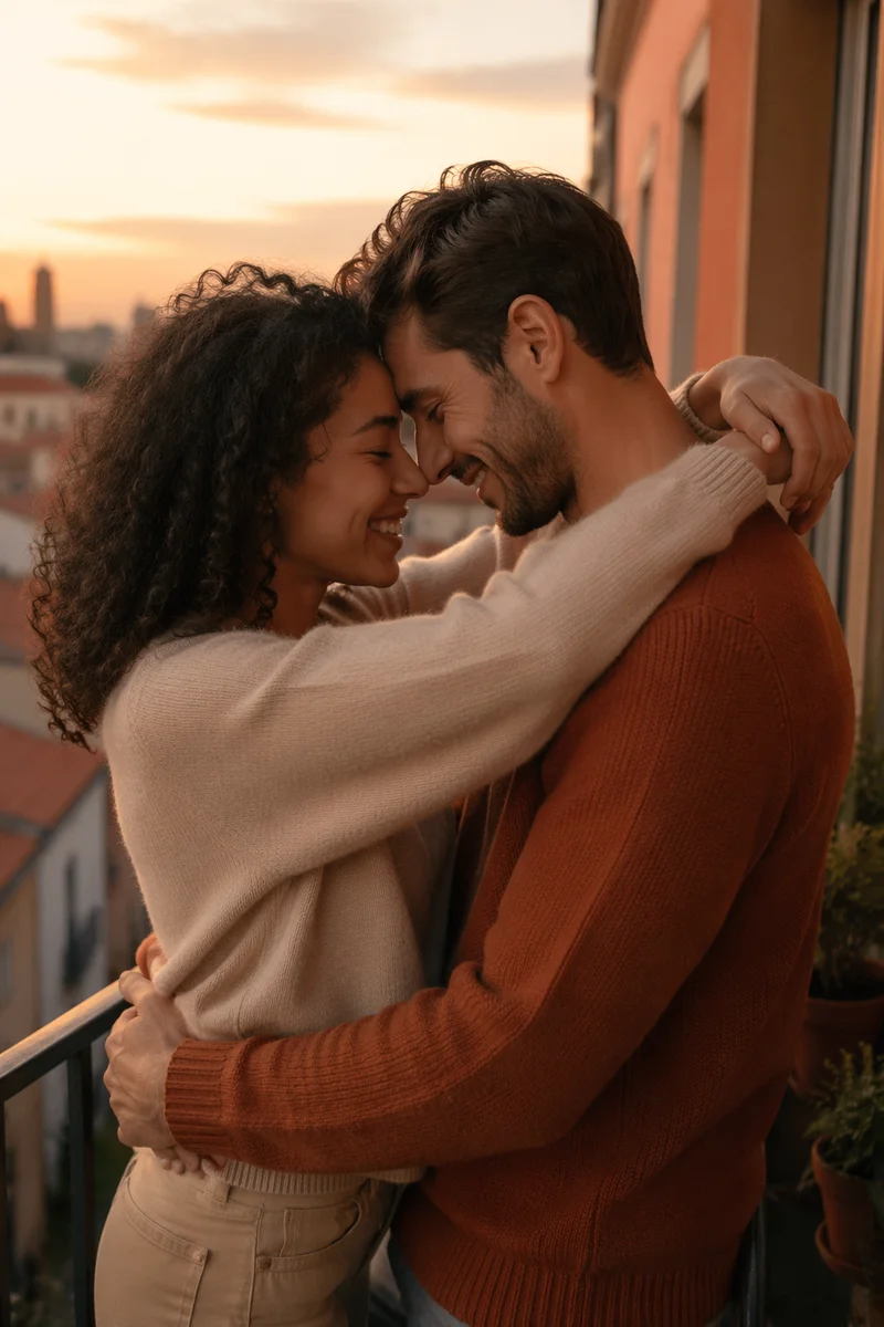 Young Couple Embracing on Balcony