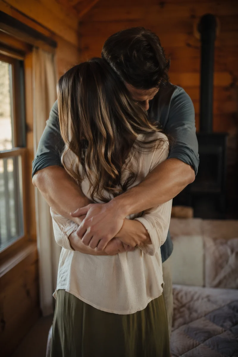 Warm Rustic Cabin Couple Embrace
