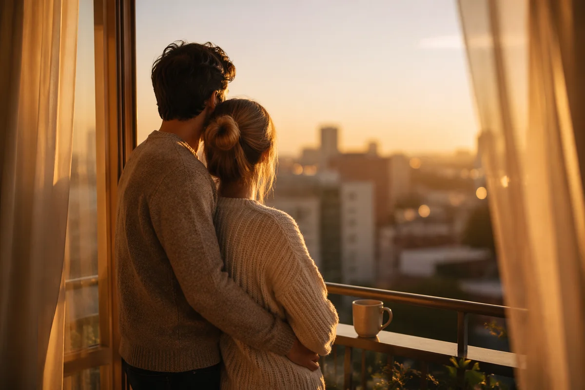 Romantic Couple Embrace at Golden Hour