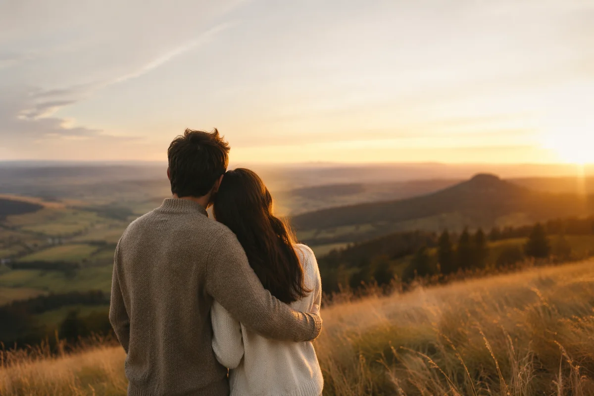 Romantic Couple Embrace at Golden Hour