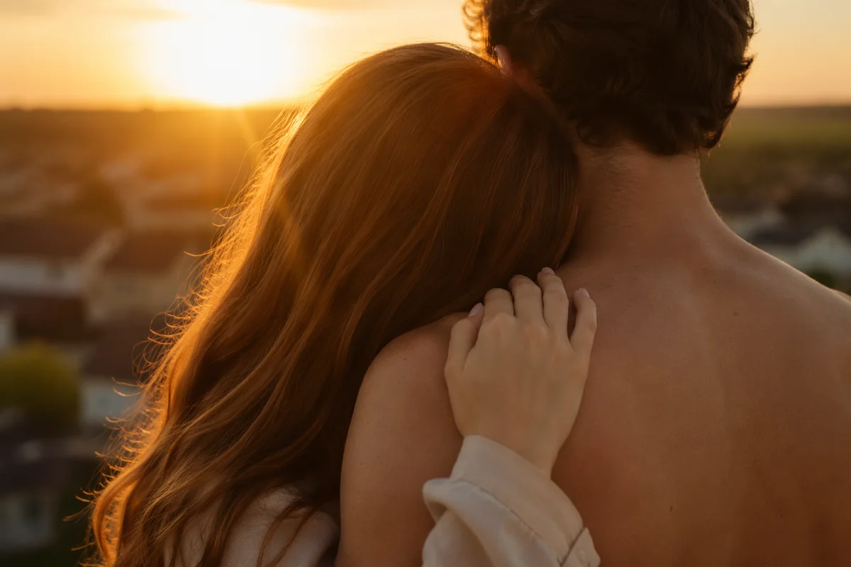 Warm Romantic Couple Embrace at Sunset