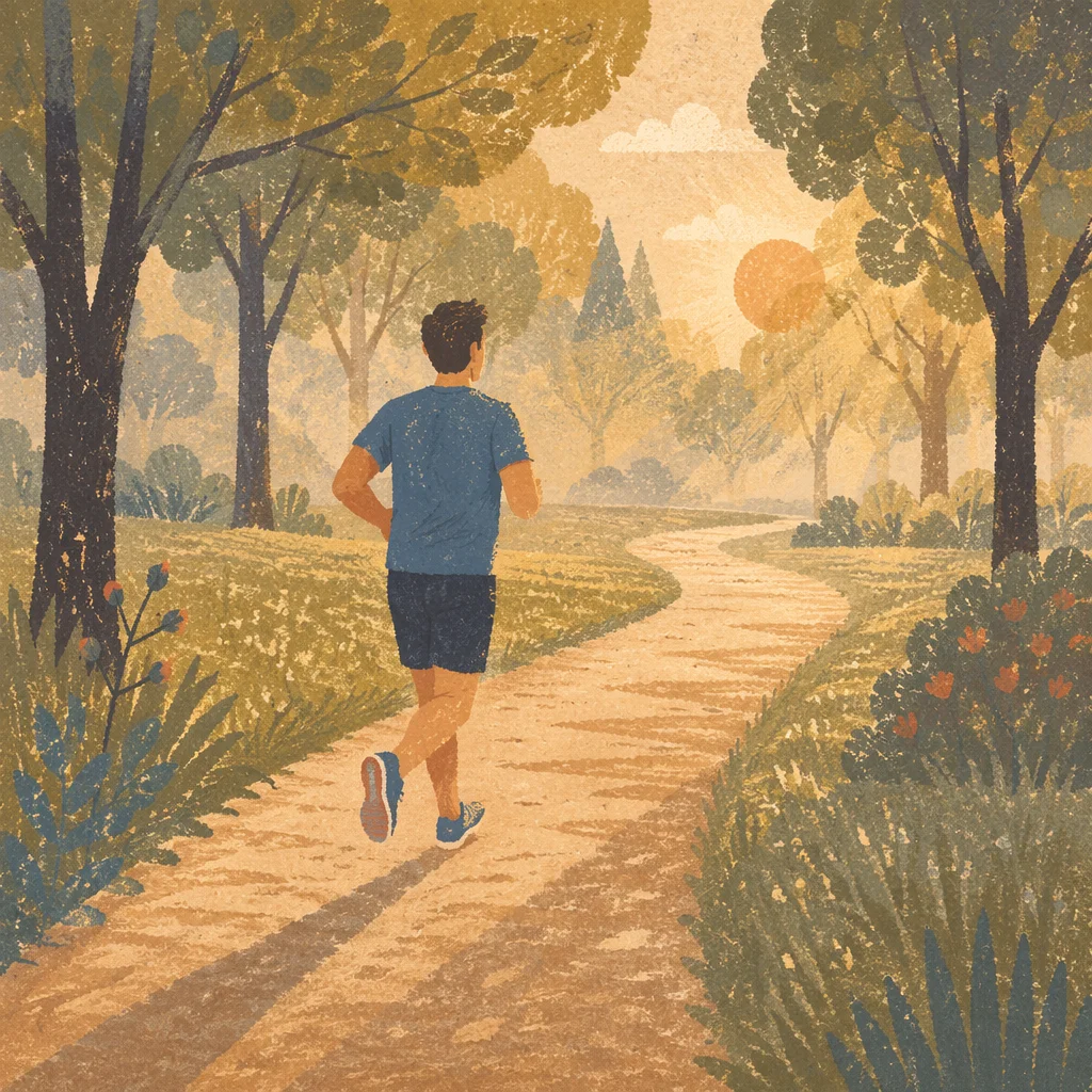 Morning Jog on Tree Lined Path