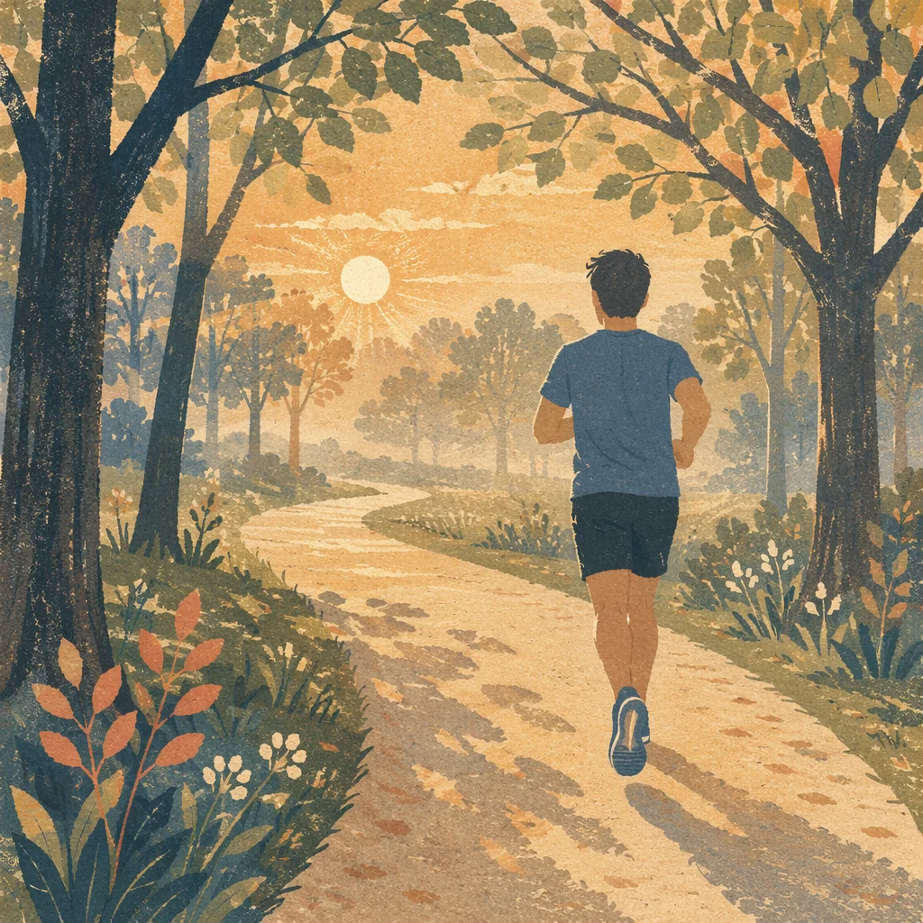 Morning Jogger on Tree Lined Park Path