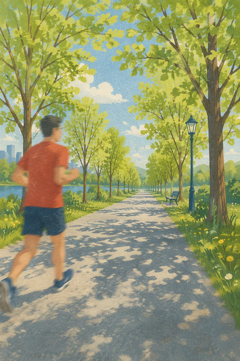 Morning Jogger on Tree Lined Park Path