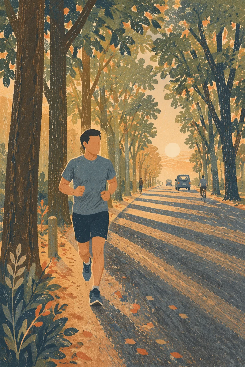 Morning Jogger on Tree Lined Path
