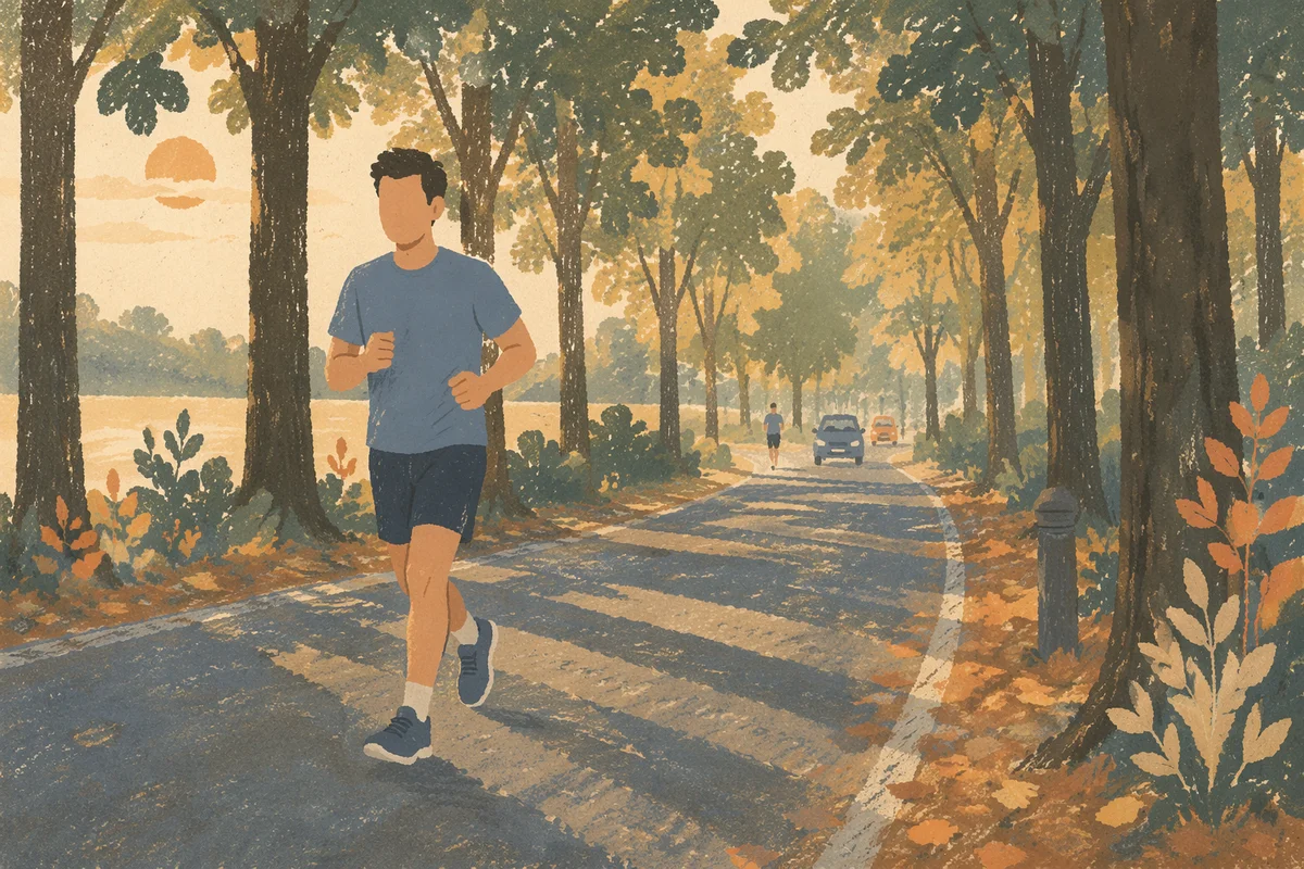Morning Jogger on Tree Lined Path
