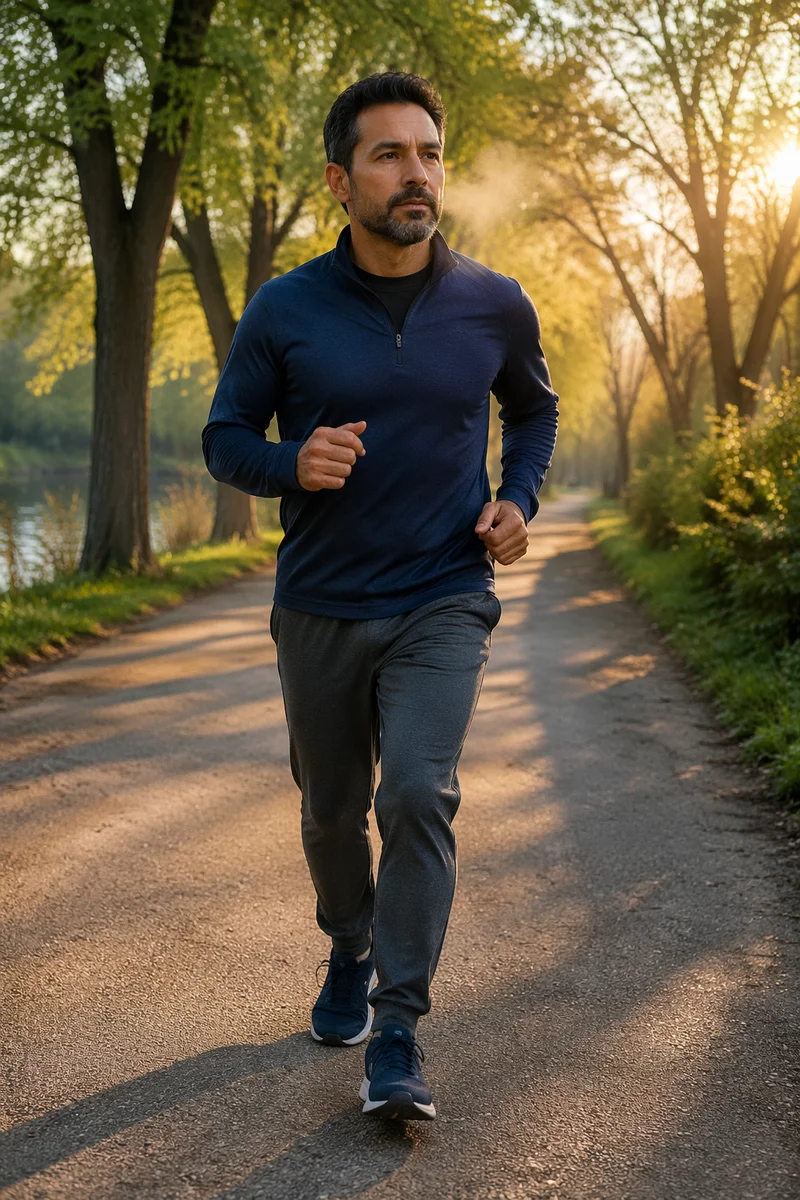 Man Jogging on Tree Lined Park Path