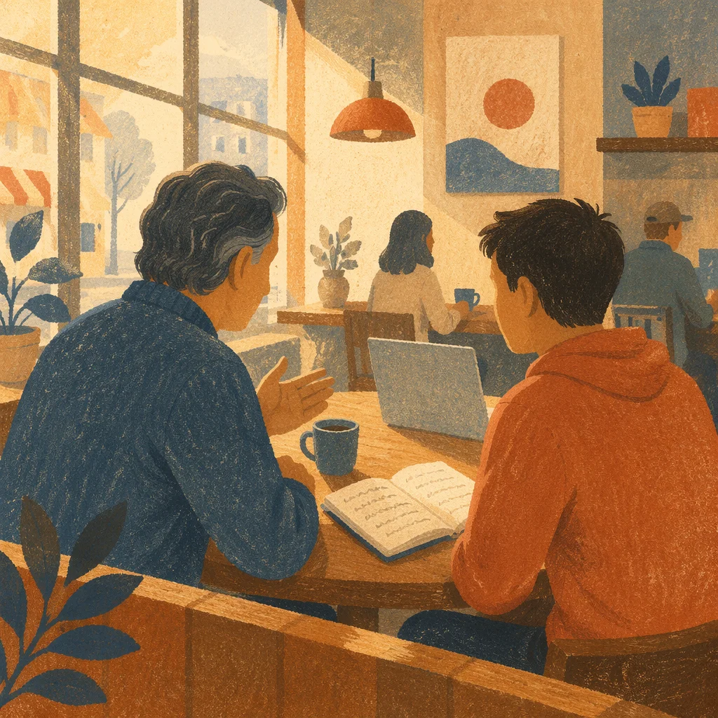 Mentoring Conversation in Cozy Coffee Shop