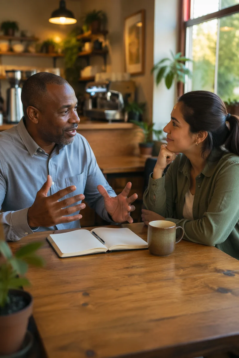 Mentoring Conversation in Cozy Coffee Shop