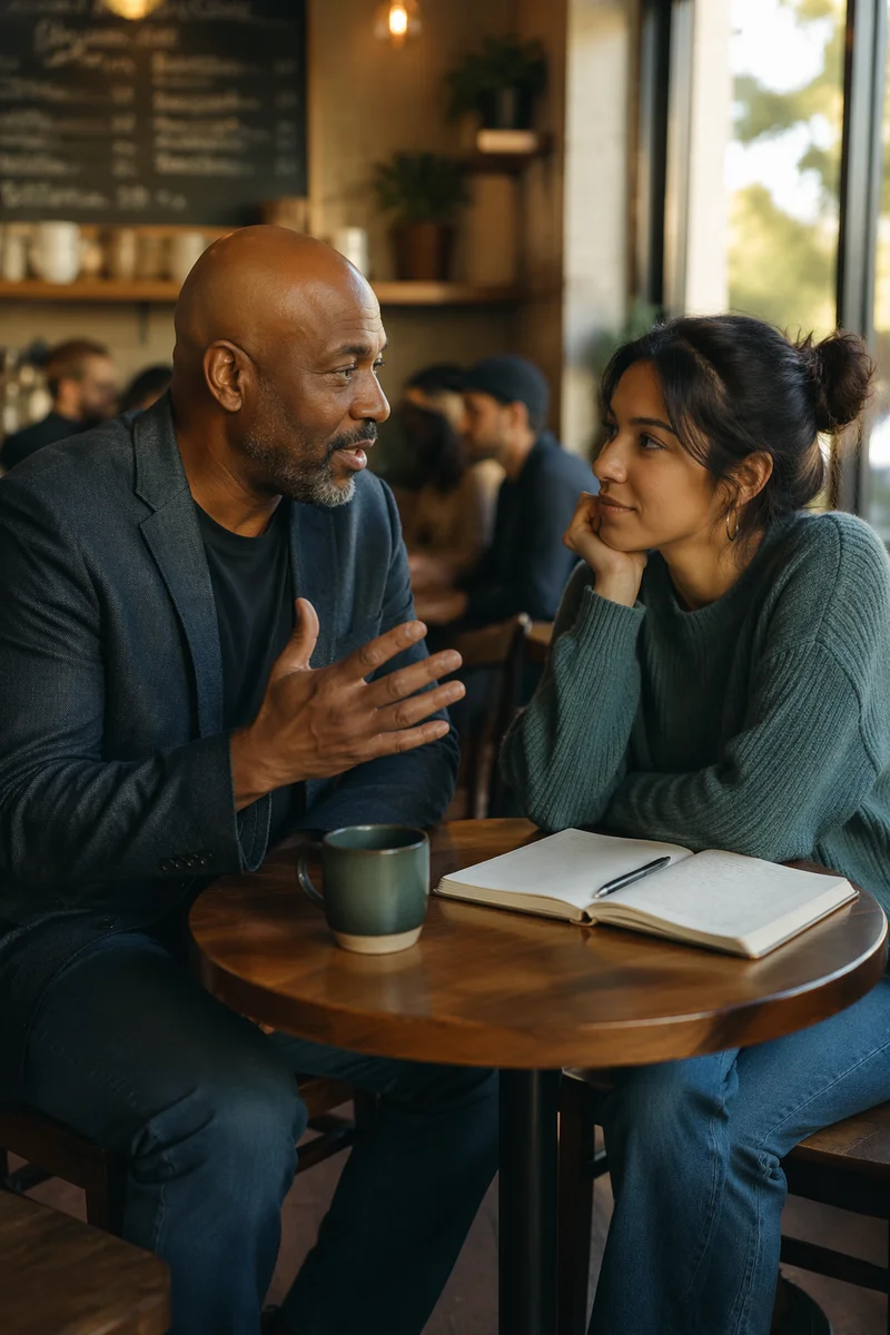 Mentoring Conversation in Cozy Coffee Shop