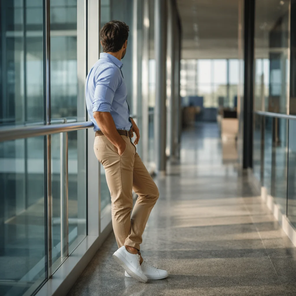 Professional Casual Man in Modern Office Corridor