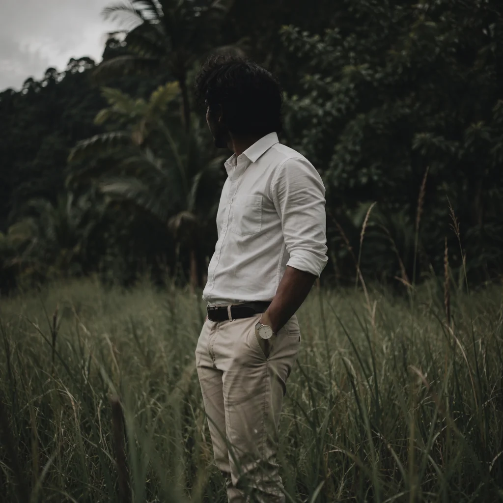 Professional Casual Man in Tropical Meadow