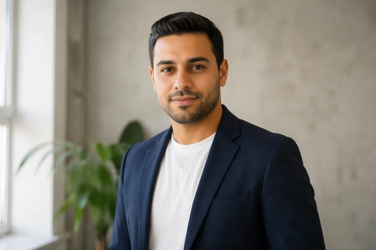 Young Man in Navy Blazer Portrait