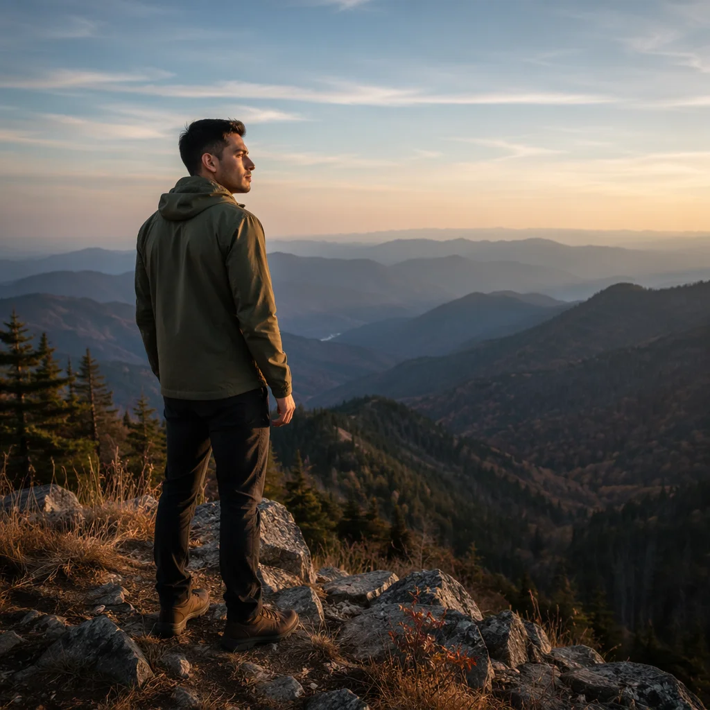 Solitary Man at Mountain Overlook