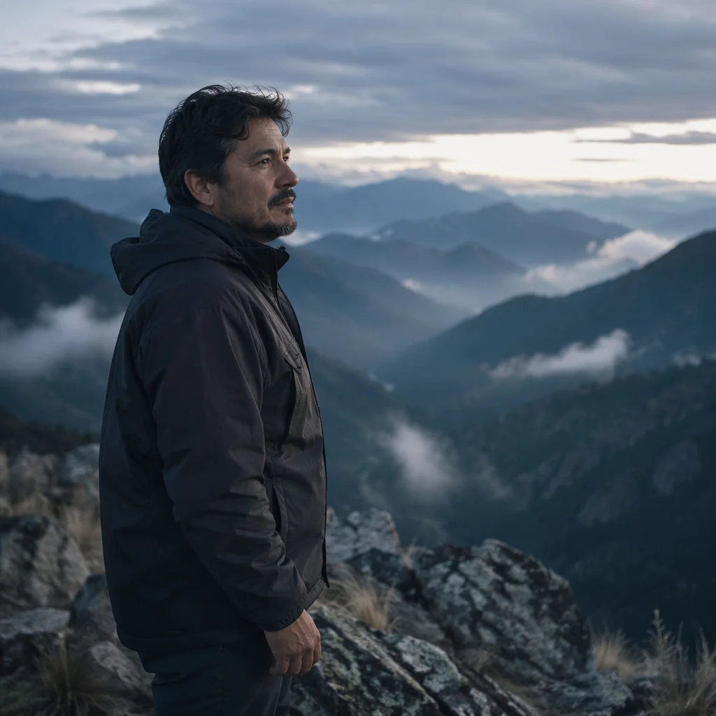 Solitary Man at Misty Mountain Overlook