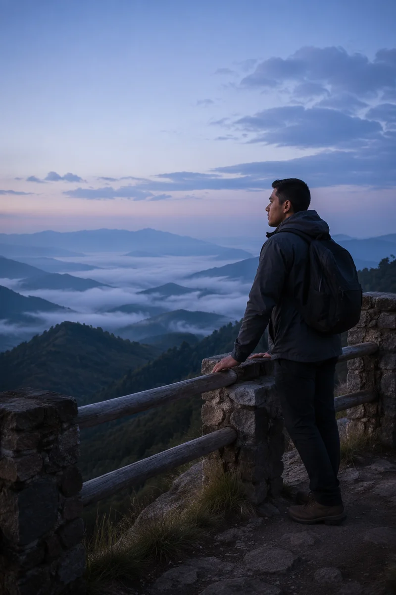 Solitary Man at Mountain Overlook