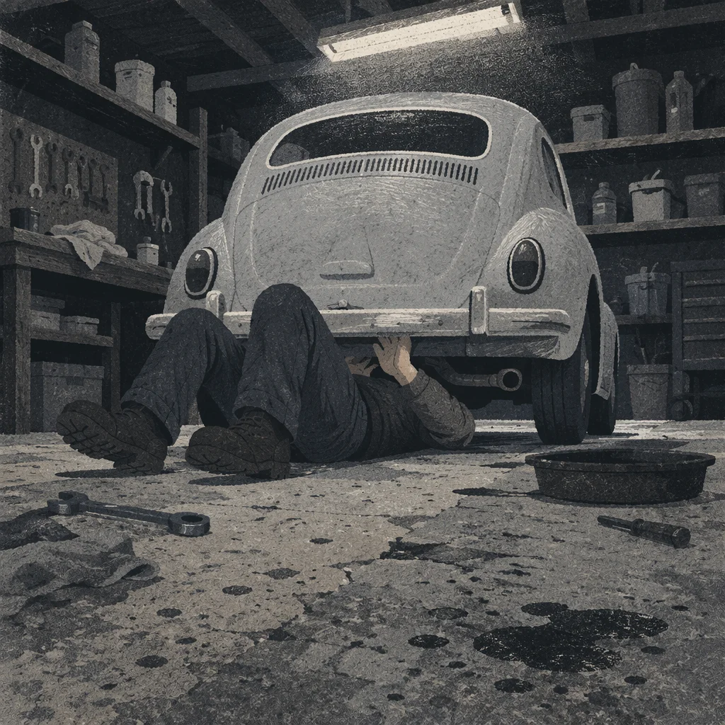 Late Night Mechanic Repair in Garage