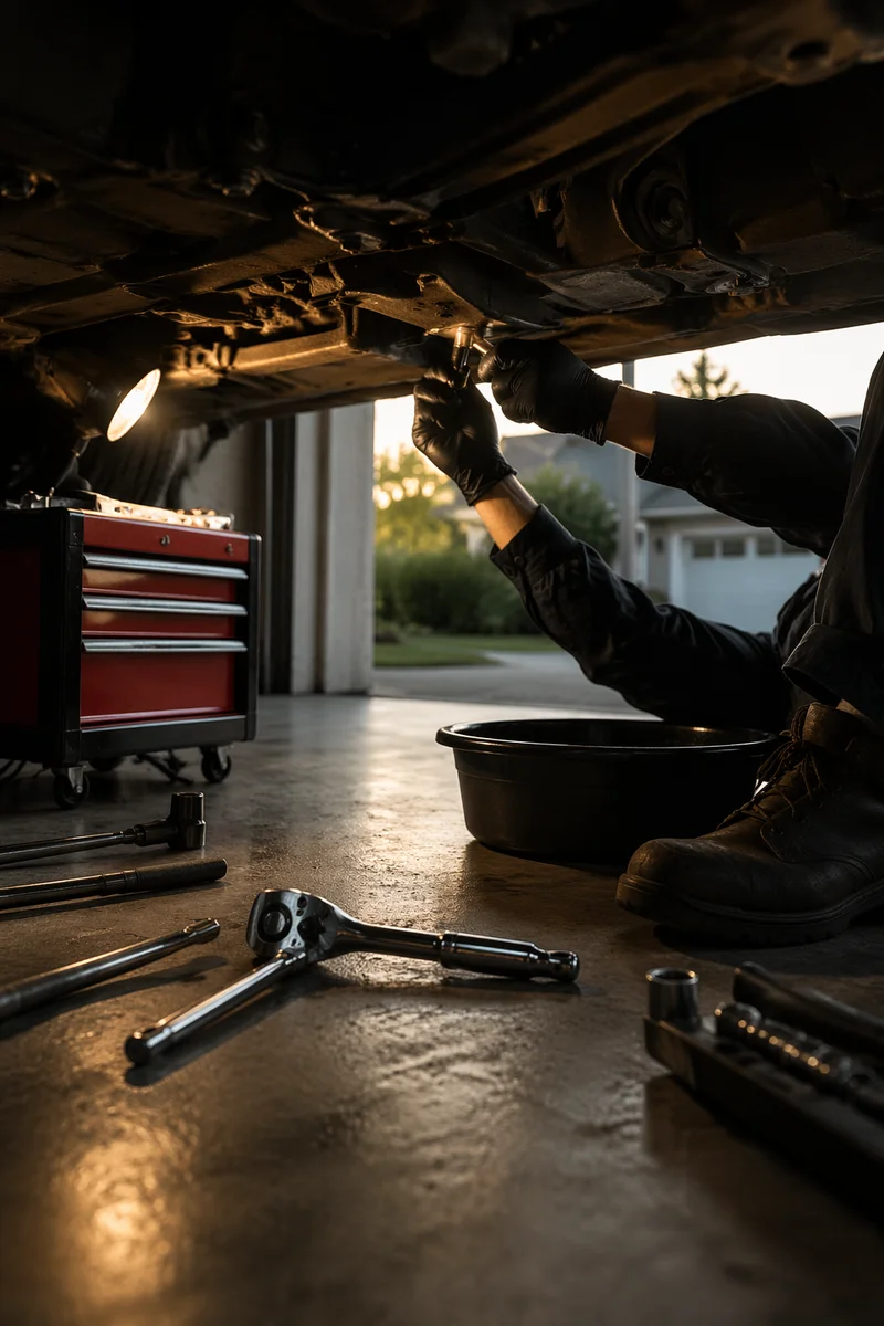 Mechanic Repairing Car in Neighborhood Garage