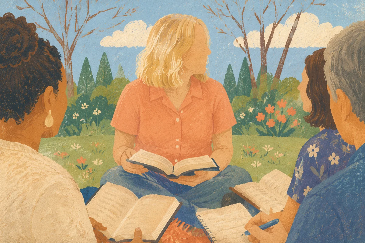 Woman Leading Outdoor Bible Study Circle