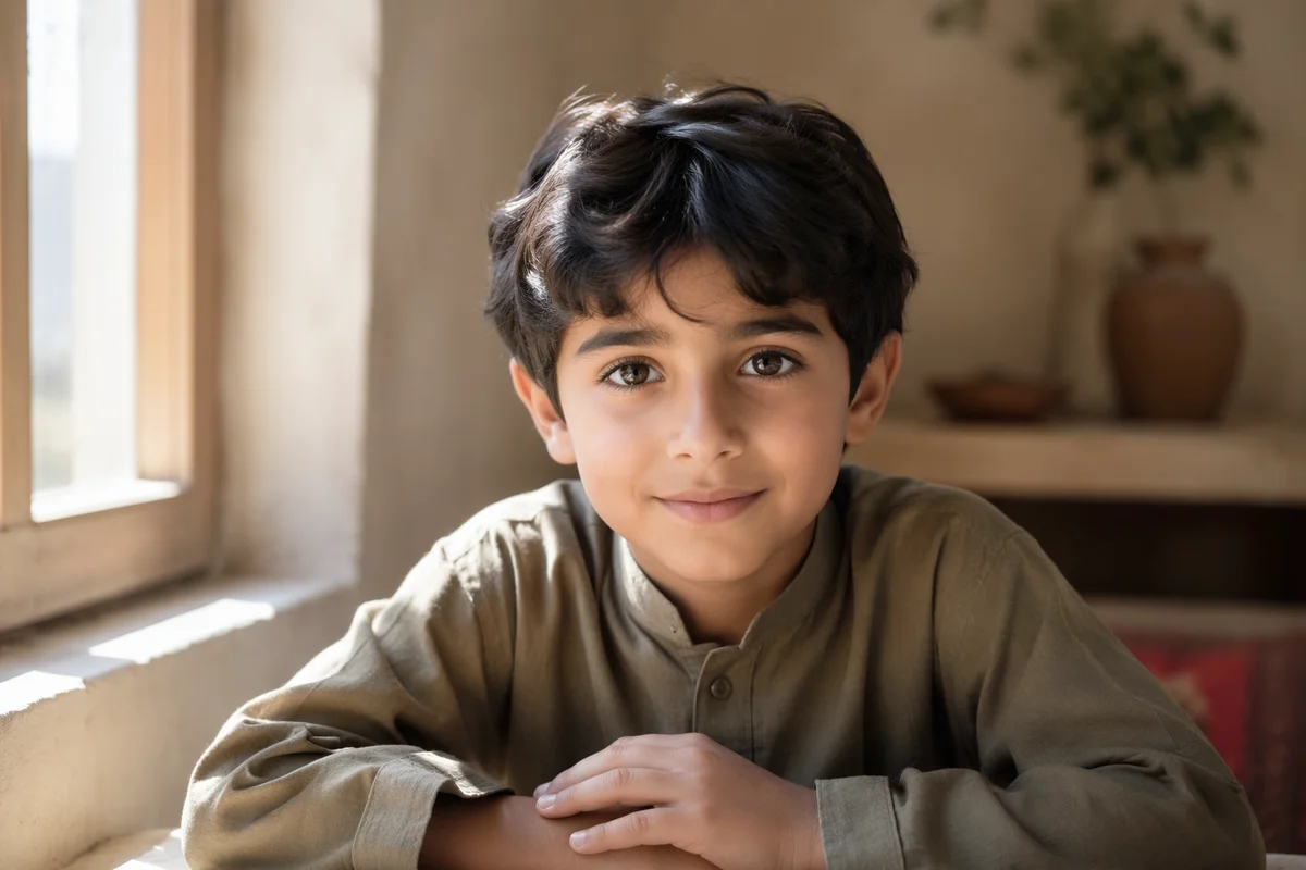 Curious Middle Eastern Child by Window