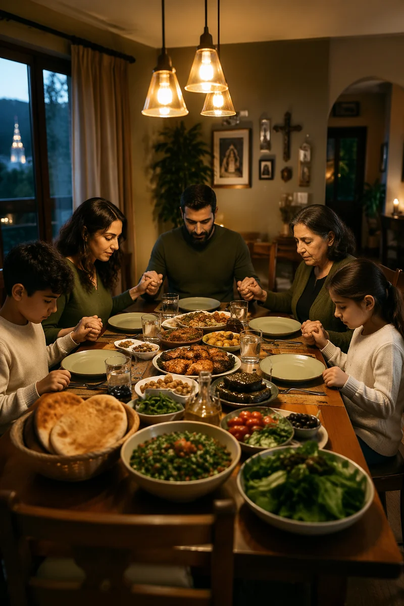 Middle Eastern Christian Family Prayer at Dinner