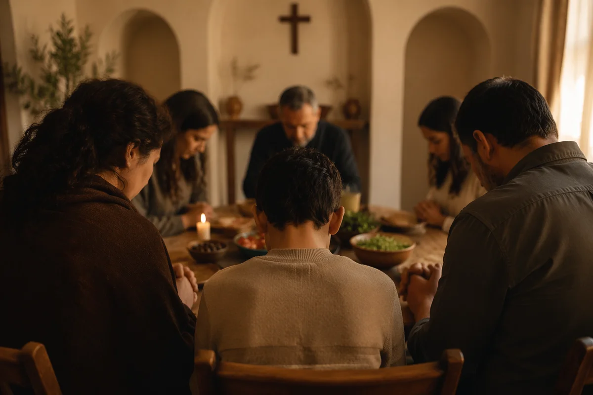 Middle Eastern Christian Family Prayer at Dinner