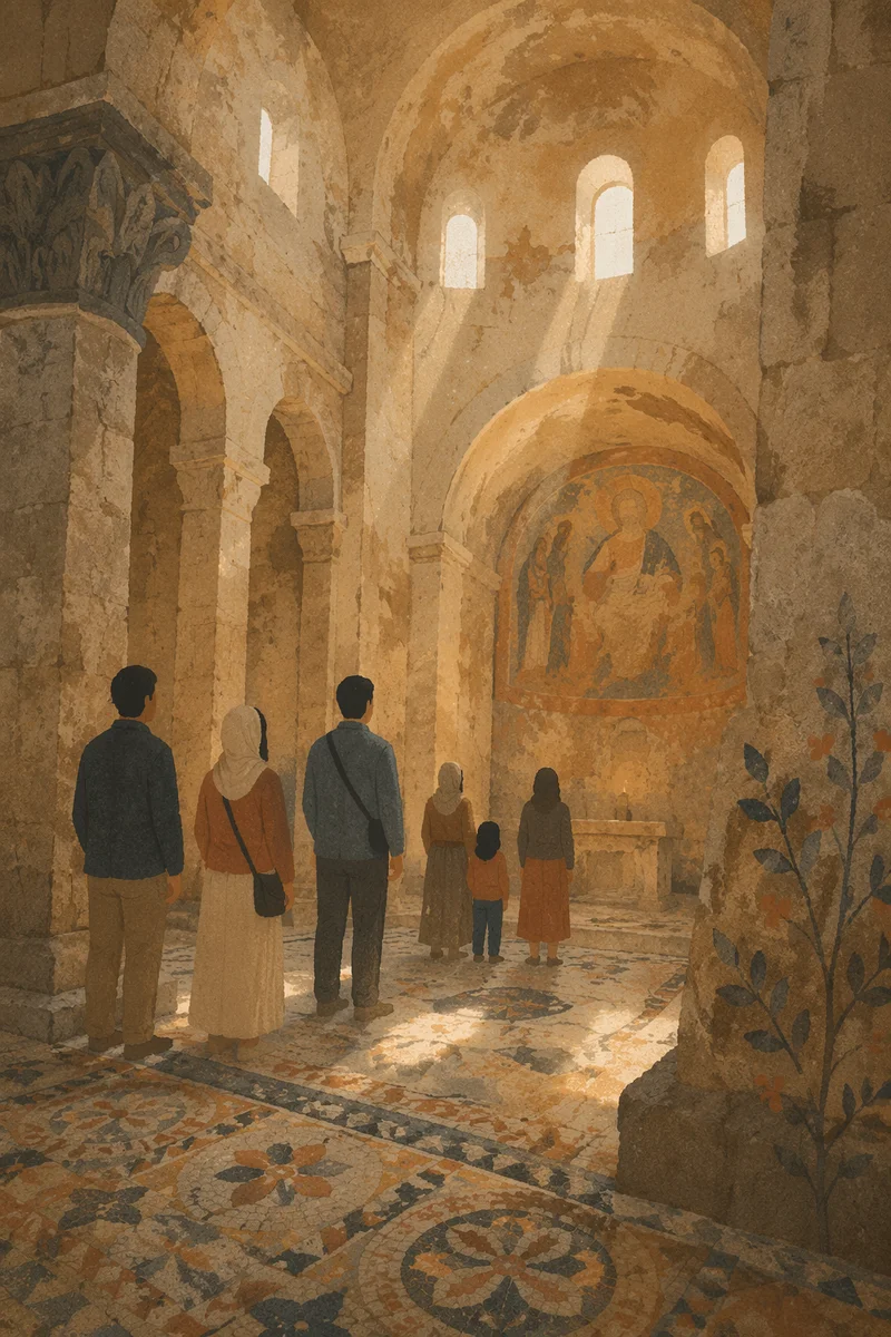 Ancient Middle Eastern Church Interior Visitors