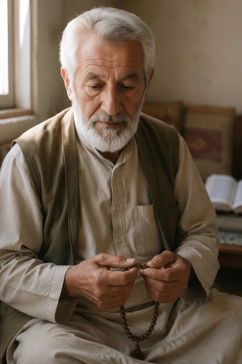 Elderly Middle Eastern Man with Prayer Beads