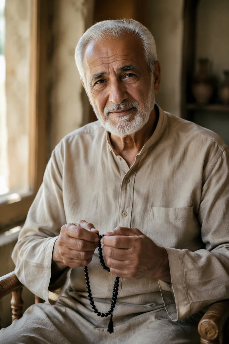 Elderly Middle Eastern Man with Prayer Beads