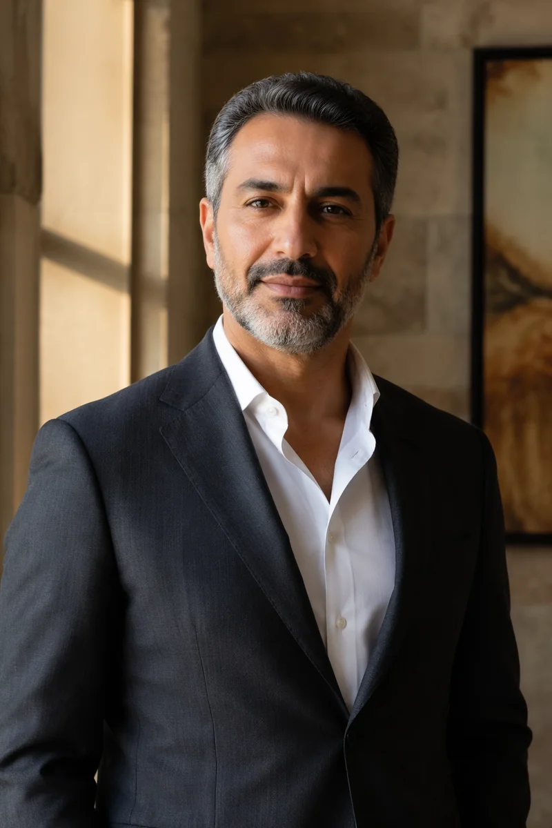 Distinguished Middle Eastern Man in Warm Interior