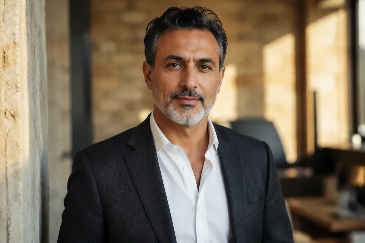 Distinguished Middle Eastern Man in Warm Interior